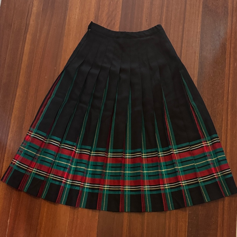 Pendleton Black and Green Plaid A-Line Skirt
